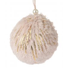 Χριστουγεννιάτικη Μπάλα με Ροζ Γούνα και Γκλιτερ (10cm)